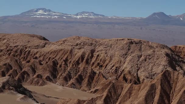 Пустельні пагорби біля засніжених гір — стокове відео