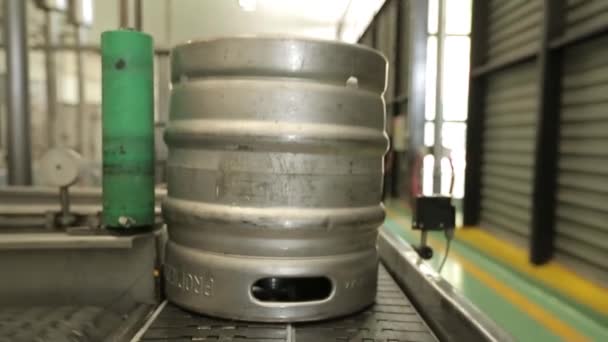 Worker with beer kegs — Stock Video