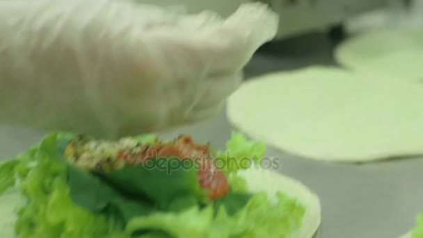 Wrap sandwich being prepared — Stock Video