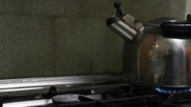Steaming tea kettle — Stock Video