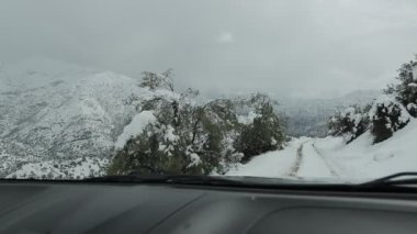 Karlı tepeden aşağı araba araba