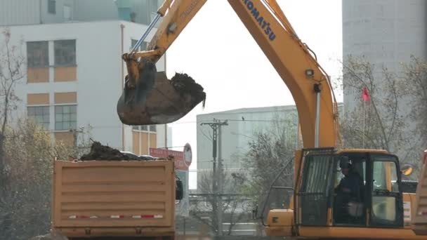 Excavator at construction site — Stock Video