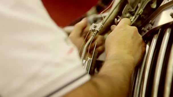 Airplane technician's hands at work — Stock Video