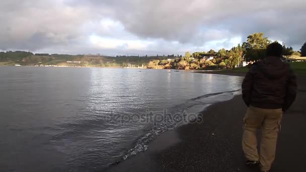 Mann geht am Strand spazieren — Stockvideo