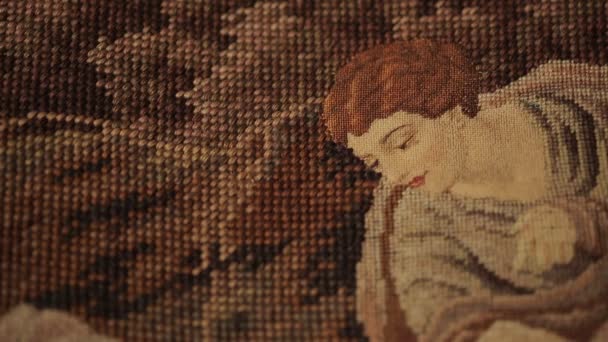 Woven mural depicting a woman's face — Stock Video