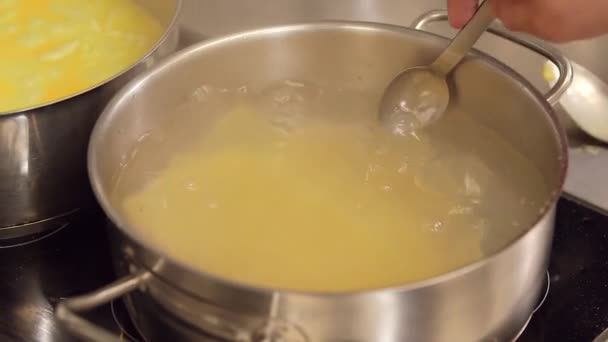Feuilles de lasagne mouvantes main du chef — Video