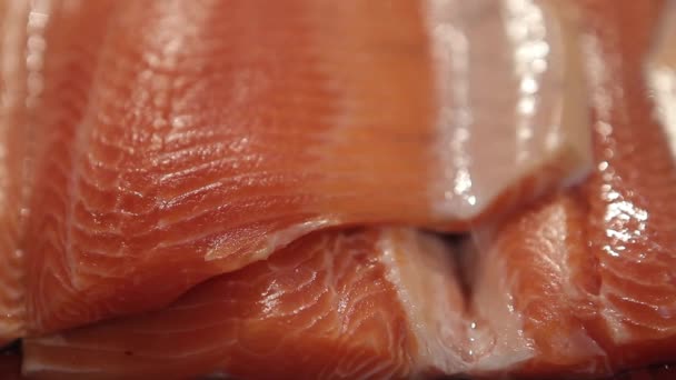 Закрыть из филе лосося — стоковое видео