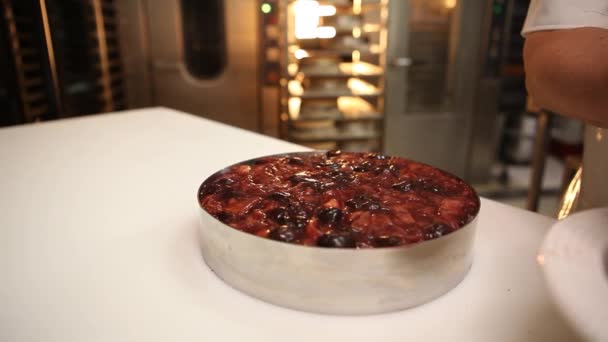 Torta de fruto que está sendo preparada — Vídeo de Stock