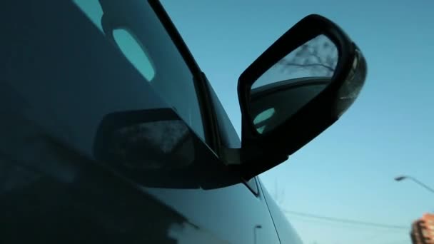 Bilens sida spegel — Stockvideo