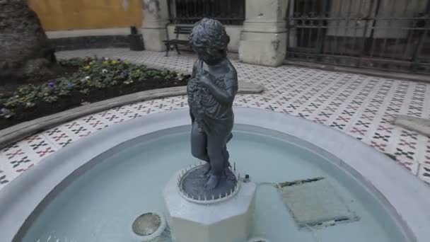 Estatua de niño en fuente — Vídeos de Stock