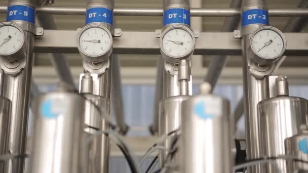 Pressure gauges in brewery — Stock Video