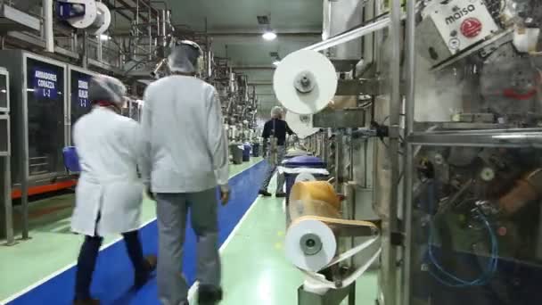 Trabajadores caminando en fábrica — Vídeo de stock