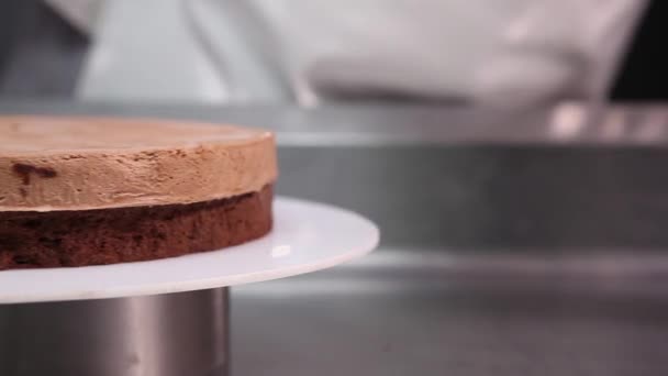 Chocolate cake being prepared — Stock Video