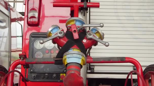 Water valve on fire truck — Stock Video