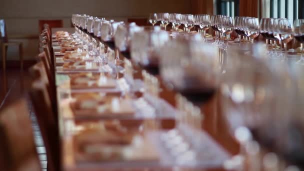 Mesa de cata de vinos — Vídeo de stock