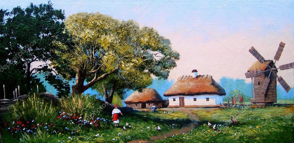 Скачати - Українське село живопис — стокове зображення Українське село живопис — стокове фото