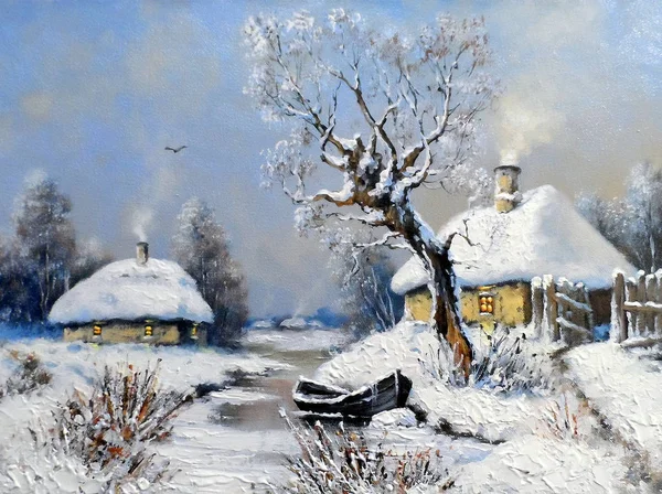Oil painting, winter landscape,fine art