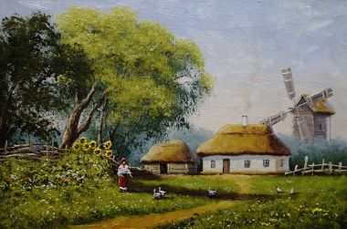 Картина, постер, плакат, фотообои "пейзаж, деревня, изобразительное искусство картина пейзаж", артикул 182627894