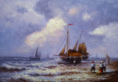 Картина, постер, плакат, фотообои "картины маслом морской пейзаж, рыбак, изобразительное искусство, лодки, корабли
. картина морской", артикул 182638052