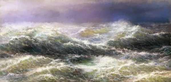 Digital Paintings Landscape Sea Blue Sky Storm Fine Art — Stock Photo, Image