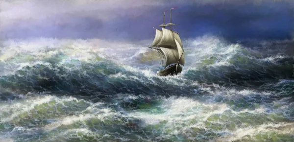Digitala Oljemålningar Landskap Storm Fartyg Havet Konst — Stockfoto