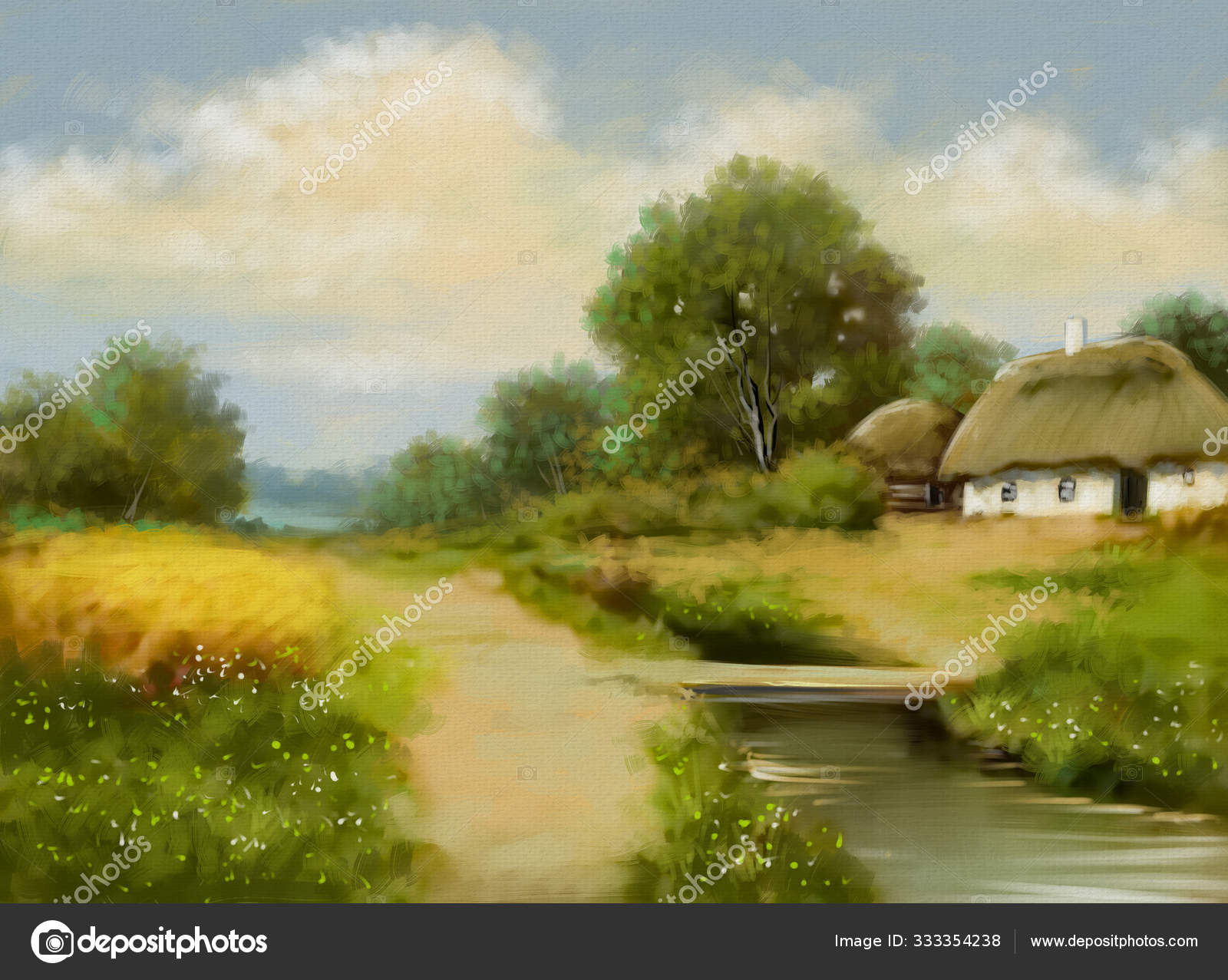 Paintings Rural Landscape Old Village Road Countryside Fine Art Stock Photo By C Yarikkk 333354238