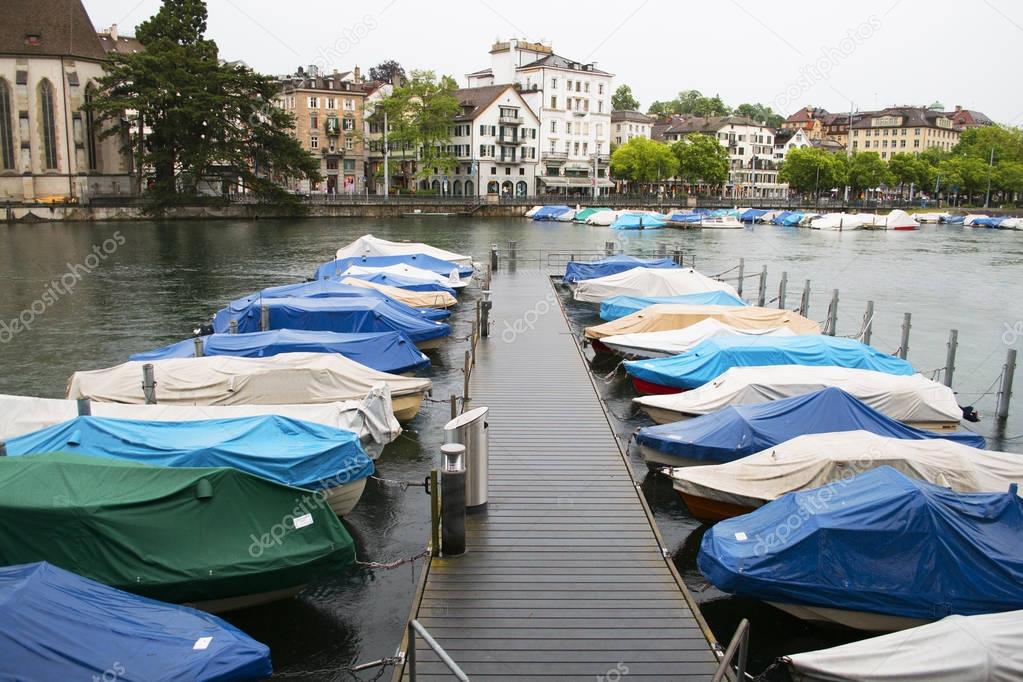 View across the Limmat river to the Zurich Downtown