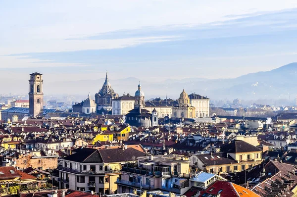 High dynamic range (HDR) City of Turin (Torino) skyline panorama birdeye seen from above