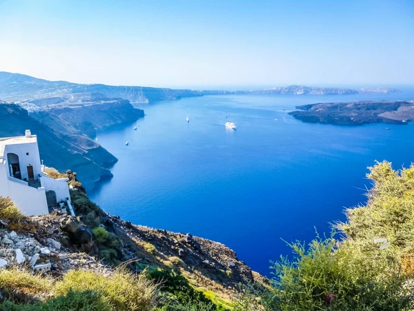 Wysoki Zakres Dynamiki Hdr Fira Stolicą Greckie Morza Egejskiego Wyspa — Zdjęcie stockowe