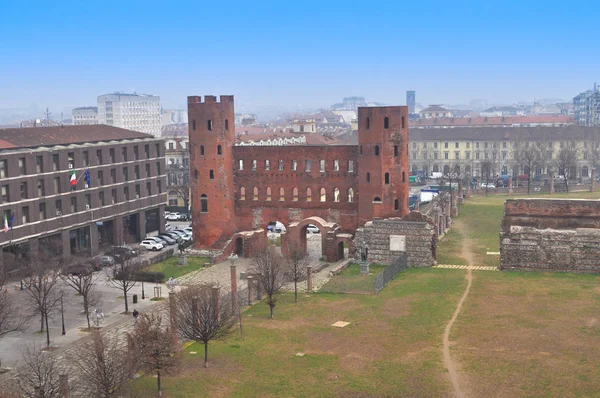 Palatine Towers Porte Palatine Ruins Ancient Roman Gates Turin Italy — Stock Photo, Image