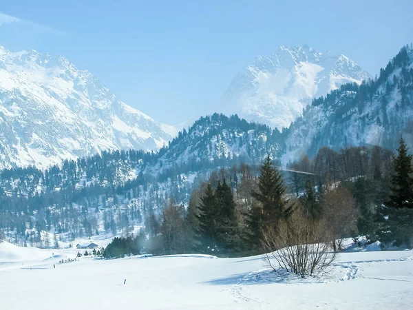 High dynamic range (HDR) Piz Bernina range of mountains in Swiss Rethic Alps in Canton Graubuenden near St Moritz