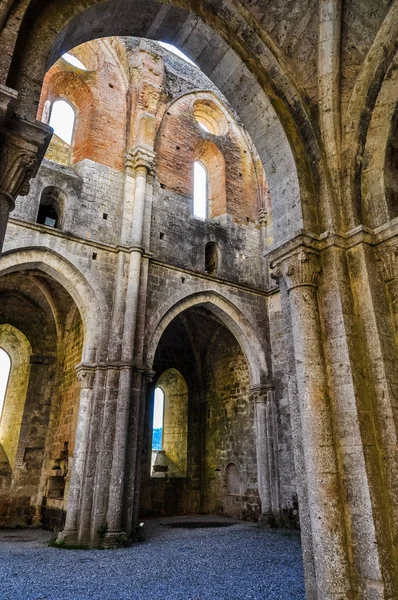 Yüksek Dinamik Aralık Hdr Kalıntıları Abbey Saint Galgano Cistercian Manastırı — Stok fotoğraf