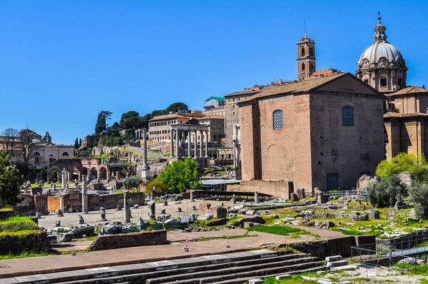 High dynamic range (HDR) Ruins of the Roman Forum (Foro Romano) in Rome, Italy