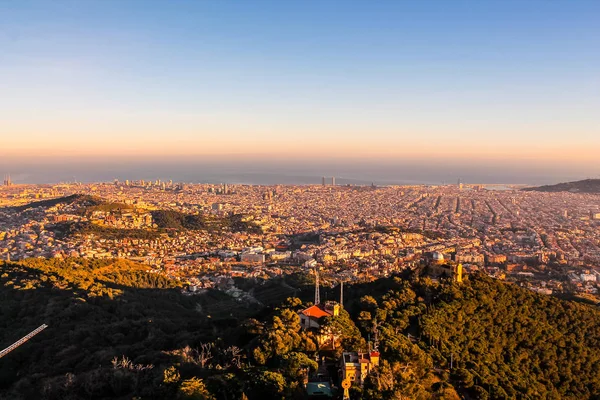 High dynamic range (HDR) Aerial view of Barcelona from the hills surrounding the city