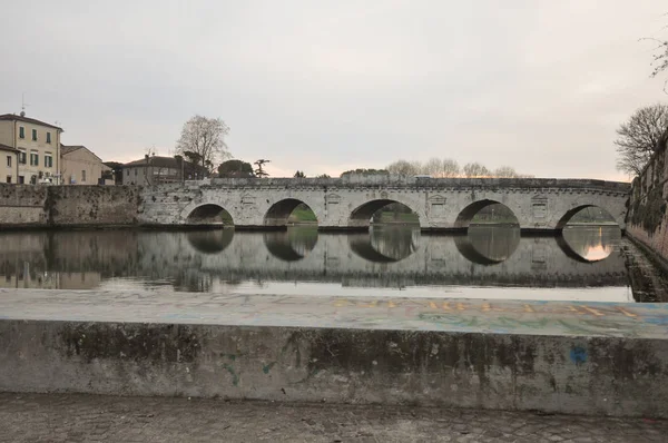 Ponte Tiberio Que Significa Ponte Tibério Aka Ponte Augusto Rimini — Fotografia de Stock