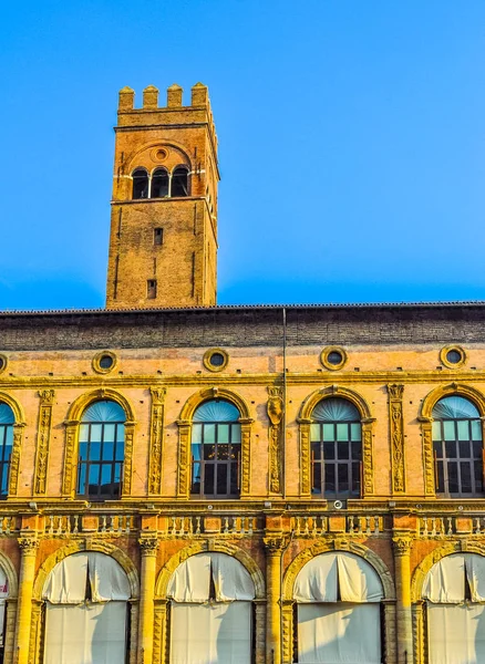 Vysoký Dynamický Rozsah Hdr Palazzo Del Podesta Piazza Maggiore Bologna — Stock fotografie