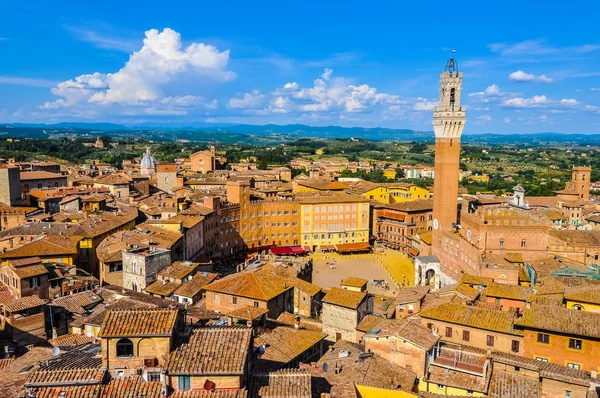 Wysoki Zakres Dynamiki Hdr Placu Piazza Del Campo Mieście Siena — Zdjęcie stockowe