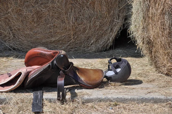 Sela Assento Cavalo Capacete Para Equitação — Fotografia de Stock