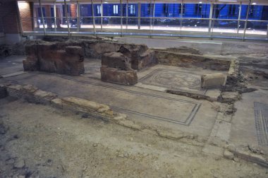 Rimini, İtalya - Mart 2017 yaklaşık: Piazza Ferrari Arkeolojik Sit