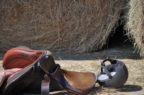 Sela Assento Cavalo Capacete Para Equitação — Fotografia de Stock