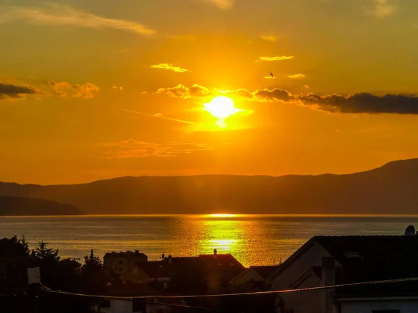 Magas Dinamikus Sor Hdr Naplemente Tengeren Ban Malinska Krk Sziget — Stock Fotó