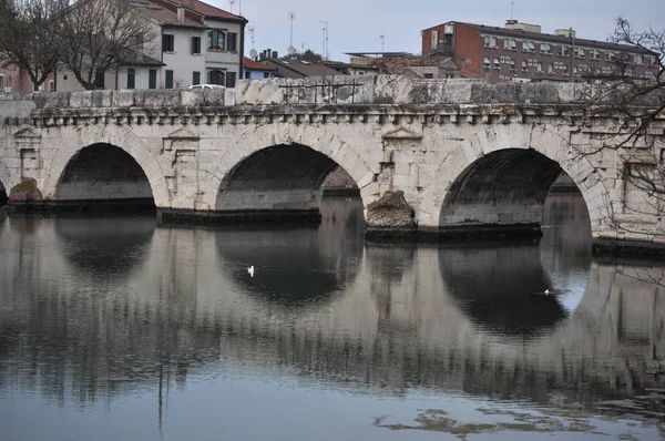 Ponte Tiberio Оформлені Означає Міст Тіберія Ака Міст Августа Ріміні — стокове фото