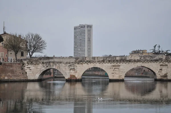 Ponte Tiberio Оформлені Означає Міст Тіберія Ака Міст Августа Ріміні — стокове фото