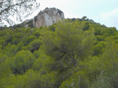 Ancient ruins in Puig de sa Morisca (meaning Moorish Peak) archaeological park in Majorca, Spain clipart