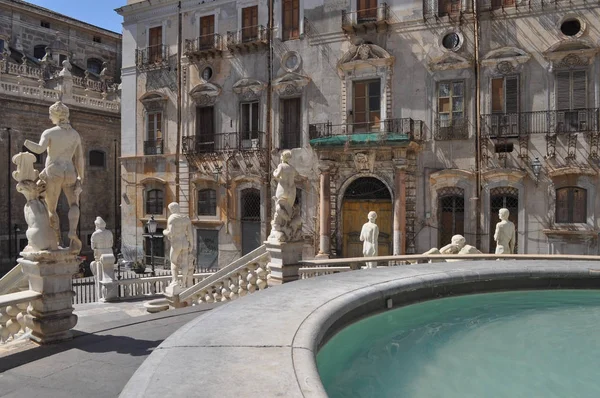 Fontanna Piazza Pretoria Aka Placu Wstyd Palermo Włochy — Zdjęcie stockowe