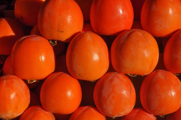 Oranžový Kaki Diospyros Kaki Aka Ebenovitých Ovoce Vegetariánské Jídlo — Stock fotografie