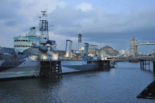 London Egyesült Királyság Február 2018 Körül Hms Belfast Hajó Eredetileg — Stock Fotó