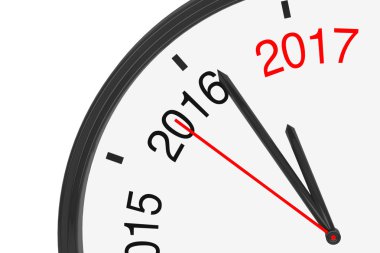 Yıl 2017 yaklaşırken var. 2017 işareti ile bir saat. 3D Renderi