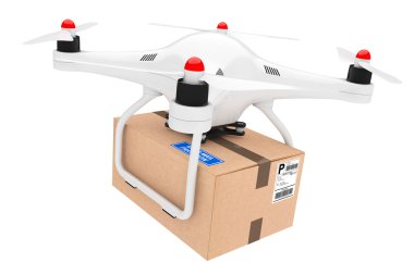 Percel nakliye kavramı. Bir paket teslim Quadrocopter Drones