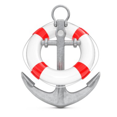 Lifebuoy ile deniz çapa. 3D render